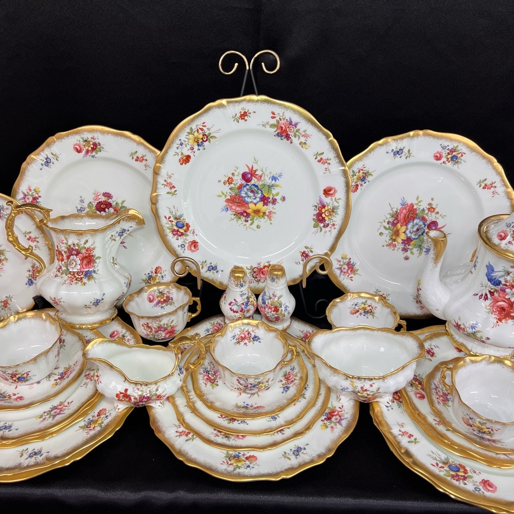Antique Hammersley lady Patricia dinner for 8 people with tea pot and pitcher - Picture 2 of 16